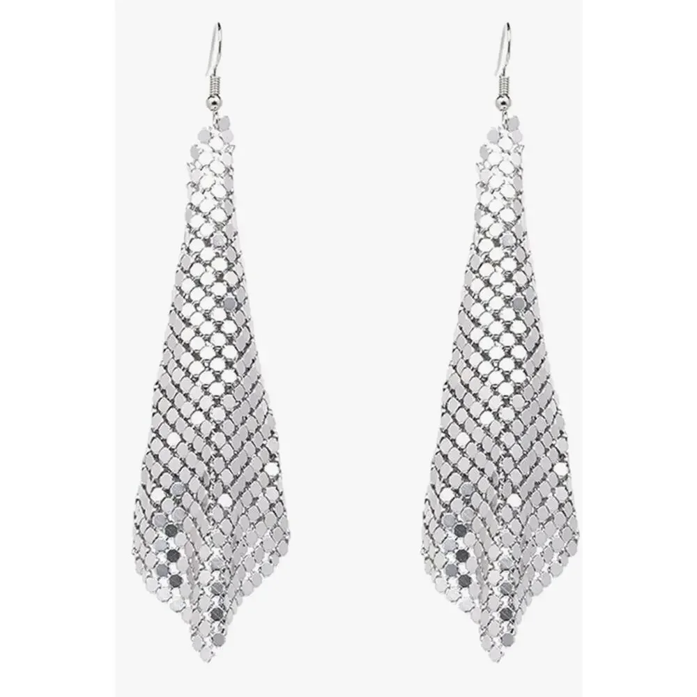 Metal Mesh Grid Earrings Silver - Picture 1 of 2